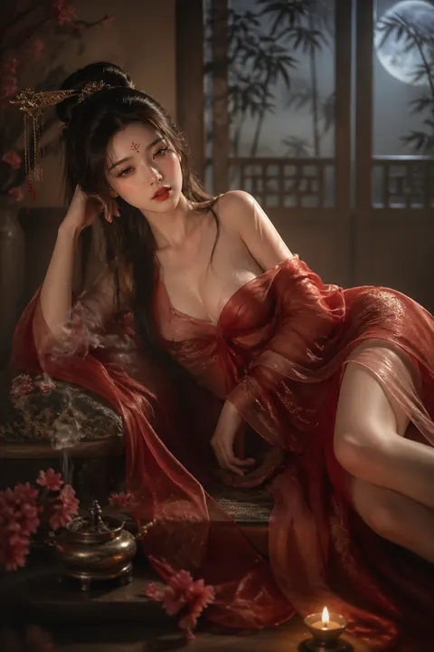 位极美的中国古风仕女，画面采用工笔融合现代CG的高精...