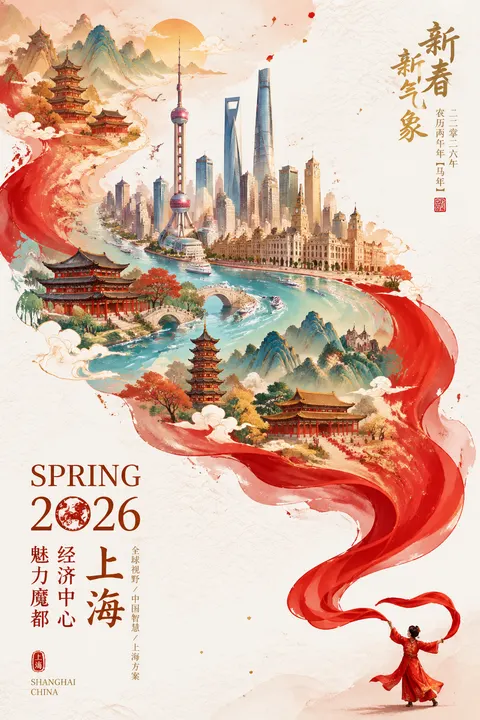 充满新春喜庆氛围但不失高雅格调的 2026 城市宣传...
