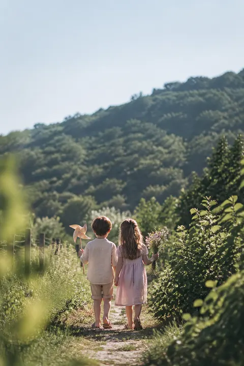 two young children walking...