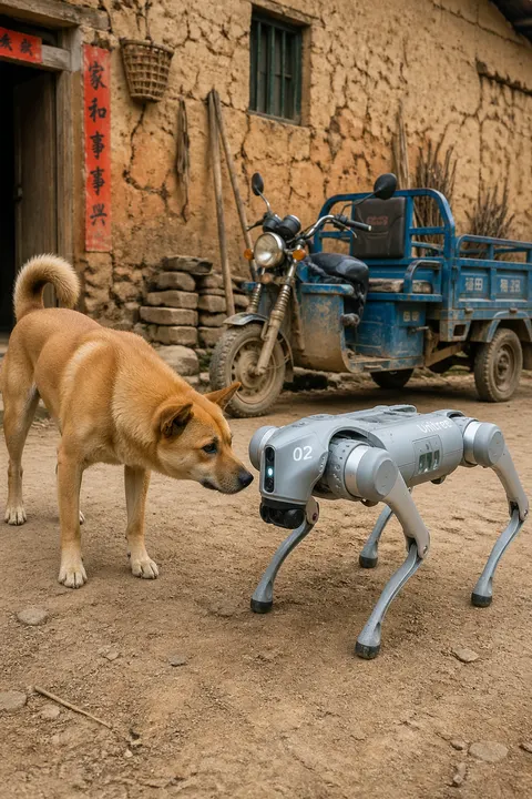 只黄褐色的中华田园犬正在乡村土路上，好奇地嗅着面前一...
